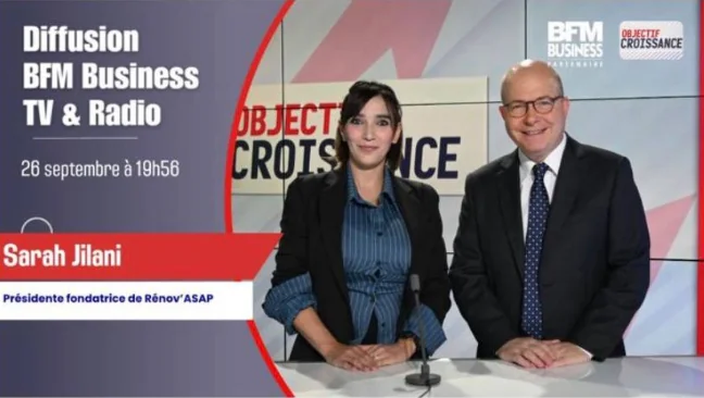 Sarah Jilani sur le plateau de l'émission Objectif Croissance, diffusée sur BFM Business le 26 septembre 2026